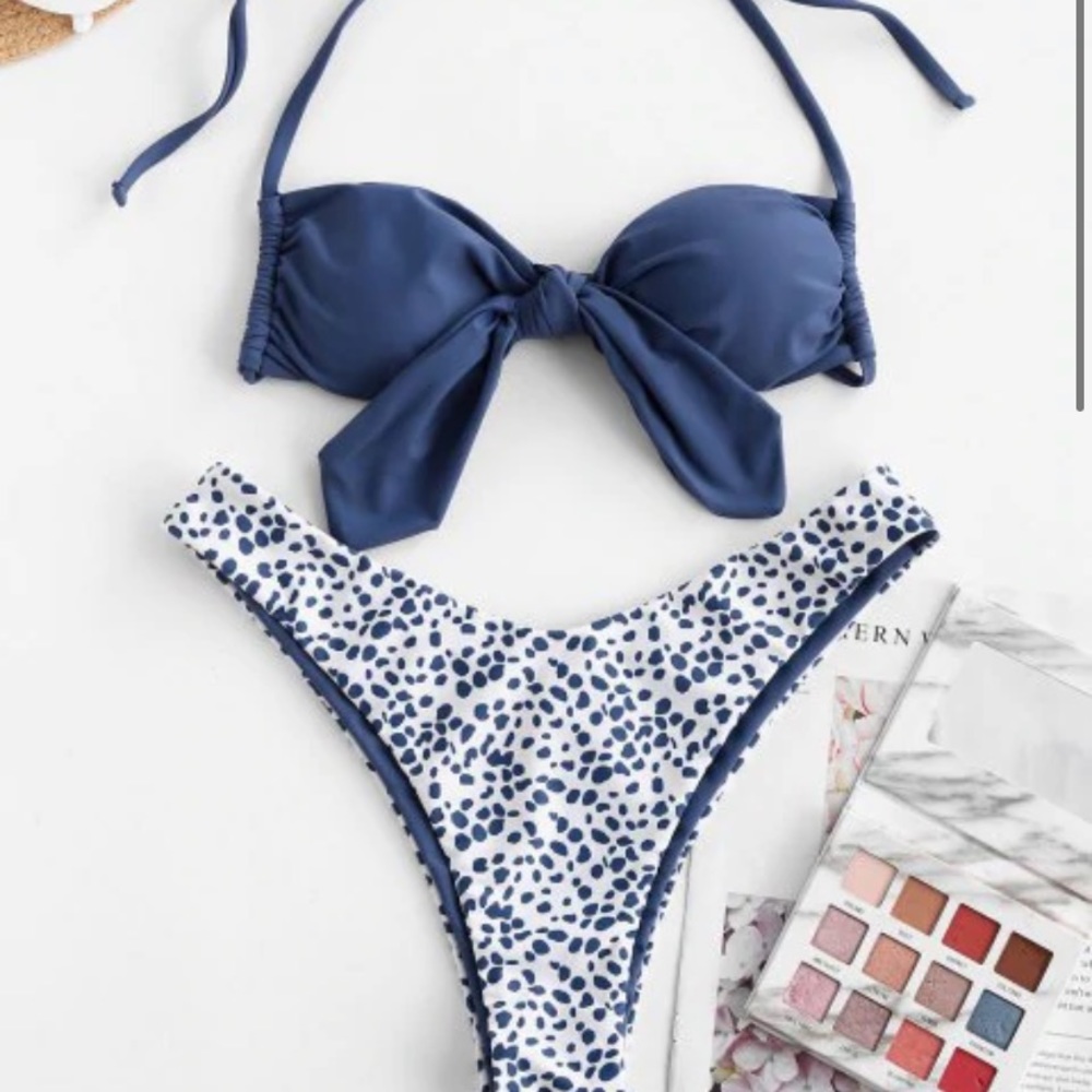 Halter dot knot high cut bikini set